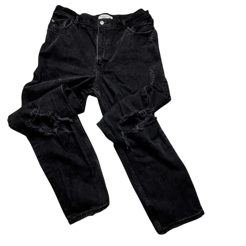 Abercrombie & Fitch Jeans WOMENS 32/14R 90s Straight Ultra High Rise Distressed - Picture 1 of 16